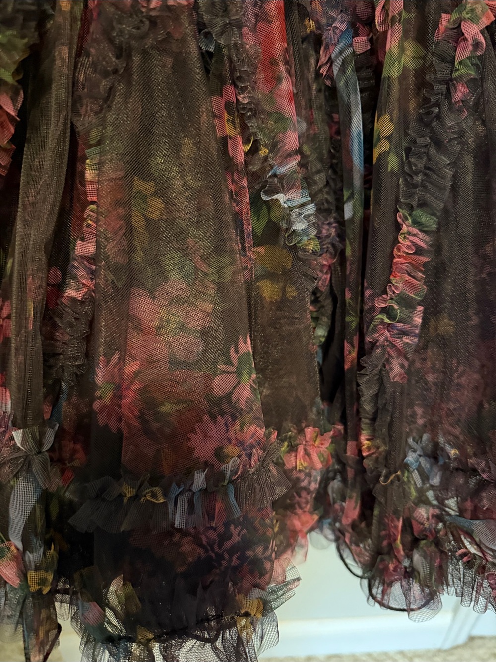 Sherri Hill Black Floral Ruffle Chiffon Dress - Picture 5 of 6